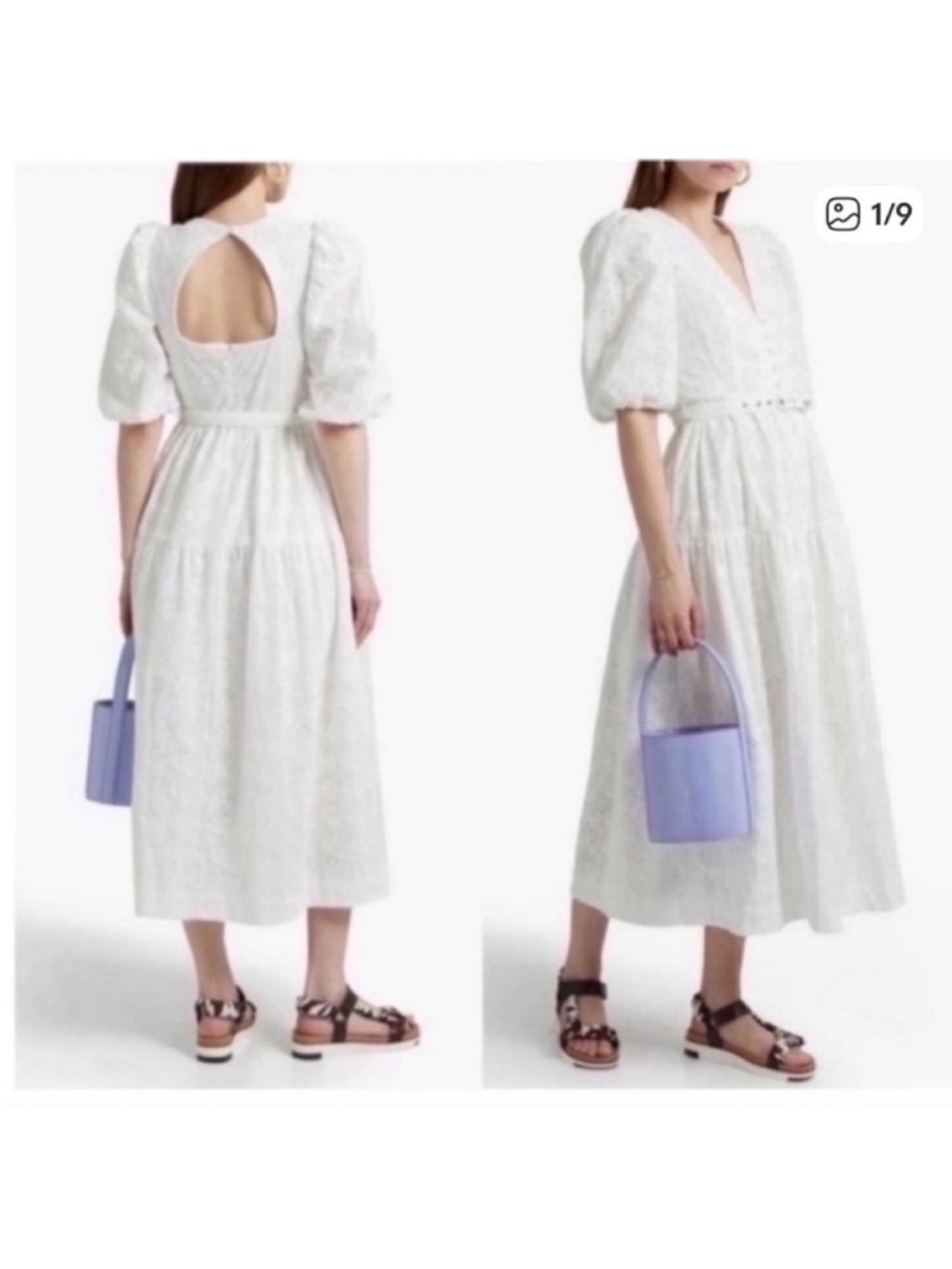 NICHOLAS White Puff-Sleeve Midi Dress with Open Back Keyhole